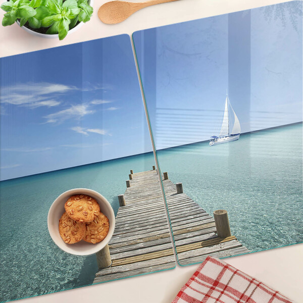 Planche à découper en verre Jetée sur la mer turquoise