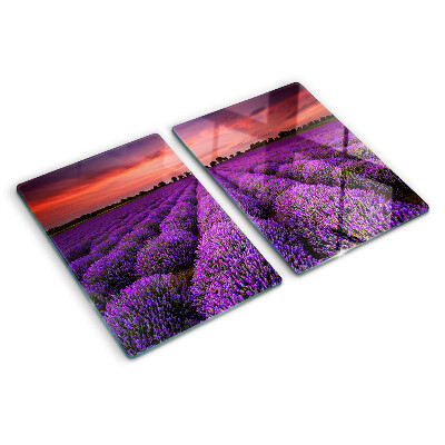 Planche à découper verre Champ de lavande au coucher du soleil