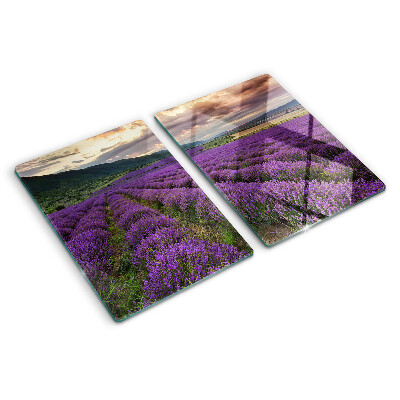 Planche à découper en verre Champ de lavande au coucher du soleil