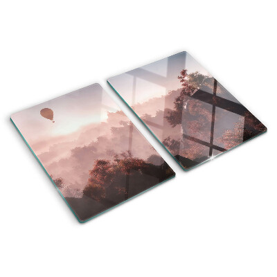 Planche à découper verre Montgolfière au-dessus du paysage