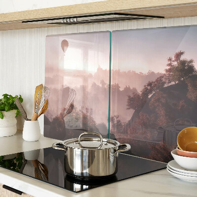 Planche à découper verre Montgolfière au-dessus du paysage