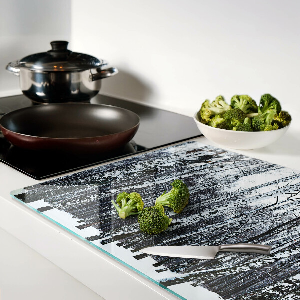 Planche à découper en verre Forêt d'hiver avec des bouleaux