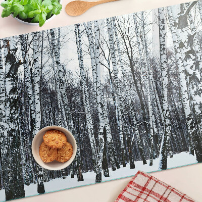 Planche à découper en verre Forêt d'hiver avec des bouleaux