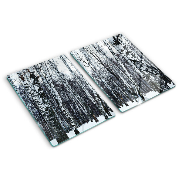 Planche à découper en verre Forêt d'hiver avec des bouleaux