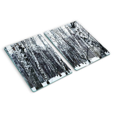 Planche à découper en verre Forêt d'hiver avec des bouleaux
