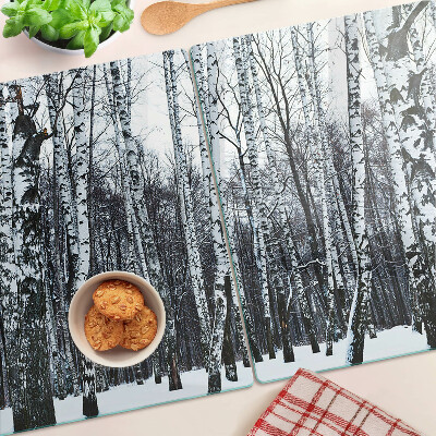 Planche à découper en verre Forêt d'hiver avec des bouleaux