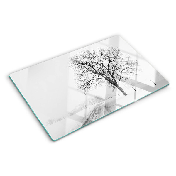 Planche à découper en verre Paysage d'hiver vide avec un arbre
