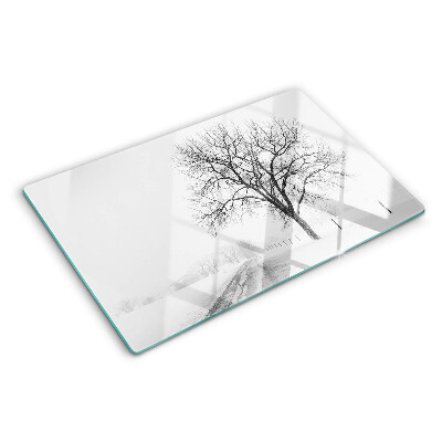 Planche à découper en verre Paysage d'hiver vide avec un arbre