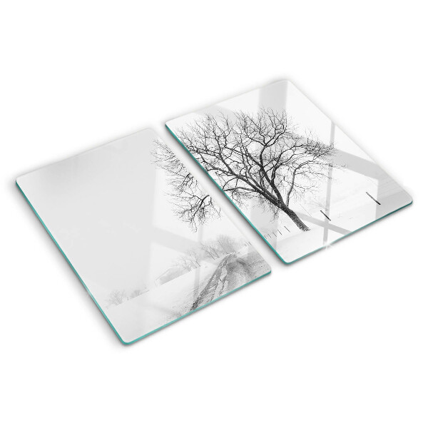Planche à découper en verre Paysage d'hiver vide avec un arbre