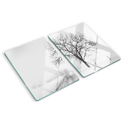 Planche à découper en verre Paysage d'hiver vide avec un arbre