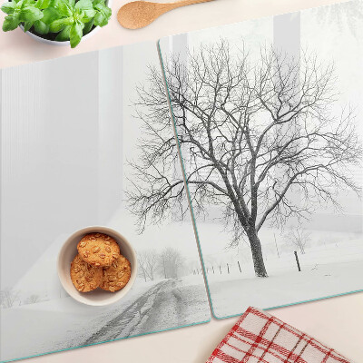 Planche à découper en verre Paysage d'hiver vide avec un arbre