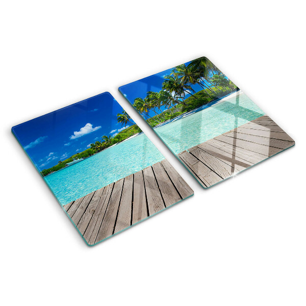 Planche à découper en verre Plage tropicale avec palmiers
