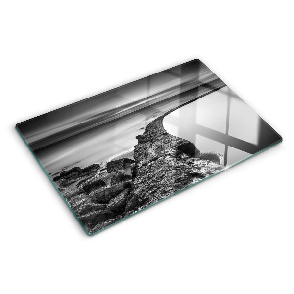 Planche à découper verre Un paysage de bord de mer aux nuances de gris