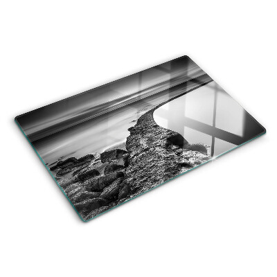 Planche à découper verre Un paysage de bord de mer aux nuances de gris
