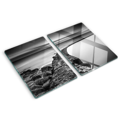 Planche à découper verre Un paysage de bord de mer aux nuances de gris