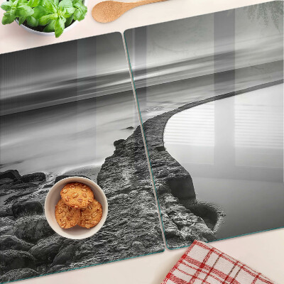 Planche à découper verre Un paysage de bord de mer aux nuances de gris