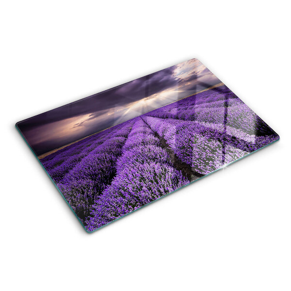 Planche à découper en verre Champ de lavande avec coucher de soleil