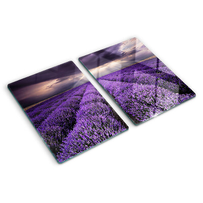 Planche à découper en verre Champ de lavande avec coucher de soleil