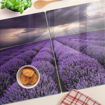 Planche à découper en verre Champ de lavande avec coucher de soleil