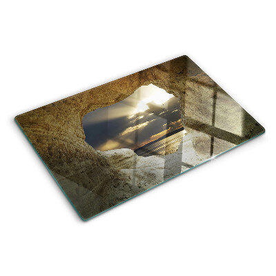 Planche à découper verre Vue sur la mer à travers la grotte