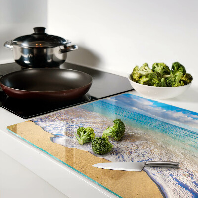 Planche à découper verre Plage avec vagues et nuages