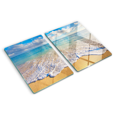 Planche à découper verre Plage avec vagues et nuages