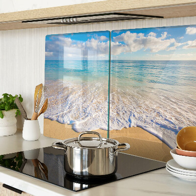 Planche à découper verre Plage avec vagues et nuages