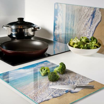 Planche à découper verre Plage avec vagues et nuages