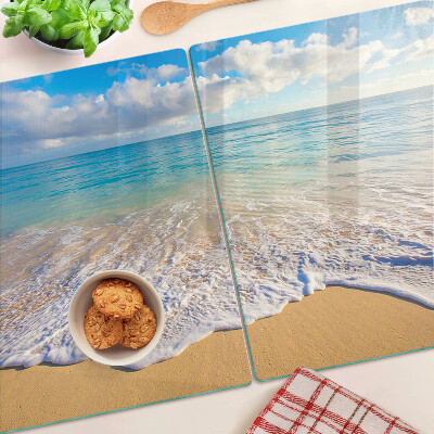 Planche à découper verre Plage avec vagues et nuages
