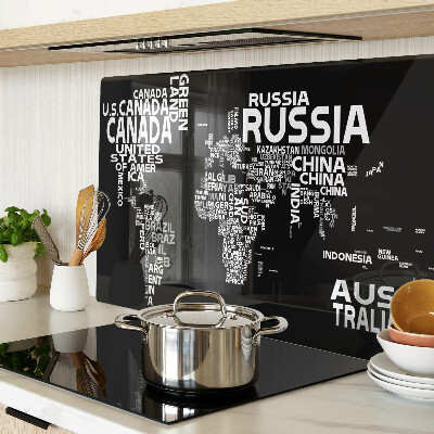 Planche à découper verre Carte du monde avec les noms des pays