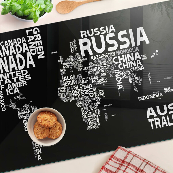 Planche à découper verre Carte du monde avec les noms des pays