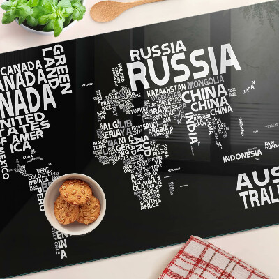 Planche à découper verre Carte du monde avec les noms des pays