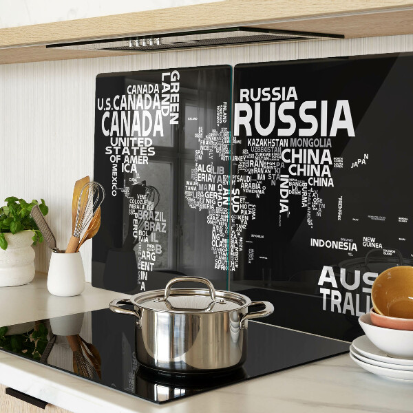 Planche à découper verre Carte du monde avec les noms des pays