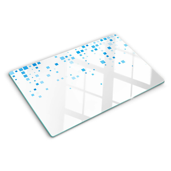 Planche à découper verre Carrés bleus sur fond blanc
