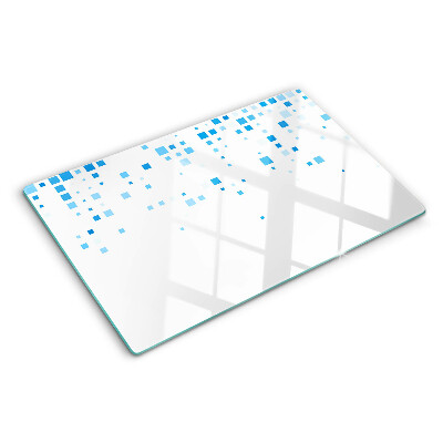 Planche à découper verre Carrés bleus sur fond blanc