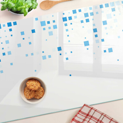 Planche à découper verre Carrés bleus sur fond blanc