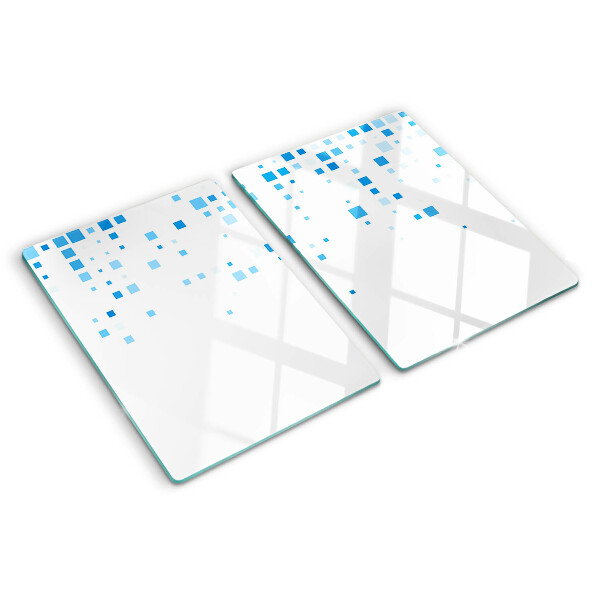 Planche à découper verre Carrés bleus sur fond blanc
