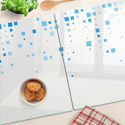 Planche à découper verre Carrés bleus sur fond blanc