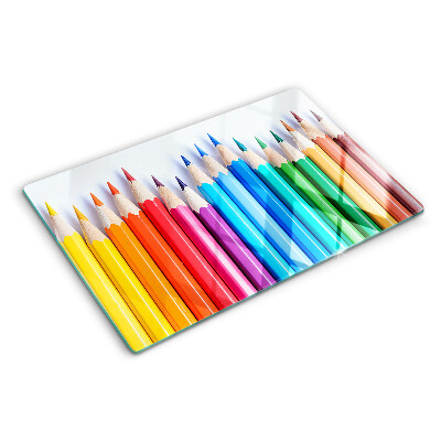 Planche à découper verre Crayons de couleur en rangée