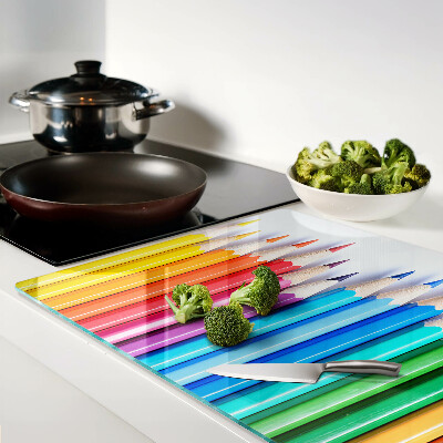 Planche à découper verre Crayons de couleur en rangée