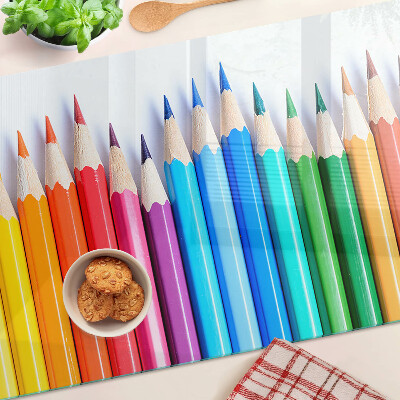 Planche à découper verre Crayons de couleur en rangée
