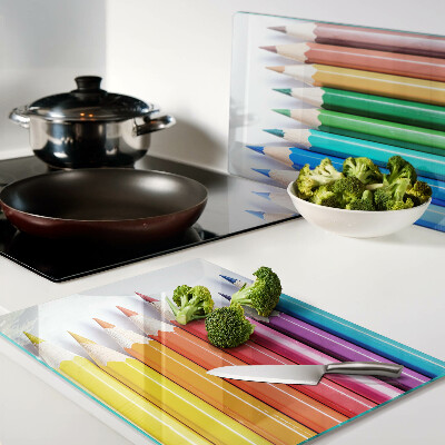 Planche à découper verre Crayons de couleur en rangée