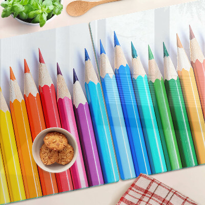 Planche à découper verre Crayons de couleur en rangée