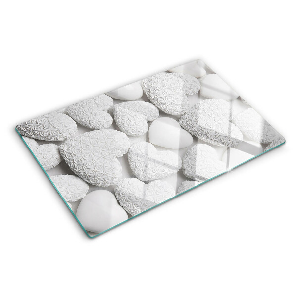 Planche à découper verre Coeurs blancs avec un motif