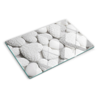 Planche à découper verre Coeurs blancs avec un motif