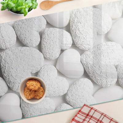 Planche à découper verre Coeurs blancs avec un motif