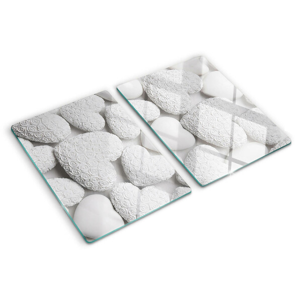 Planche à découper verre Coeurs blancs avec un motif