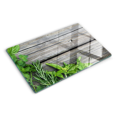 Planche à découper en verre Herbes vertes sur fond de bois