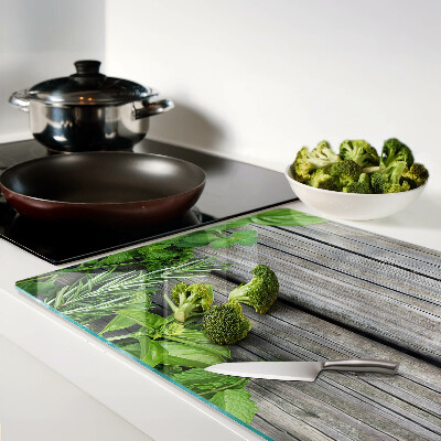 Planche à découper en verre Herbes vertes sur fond de bois