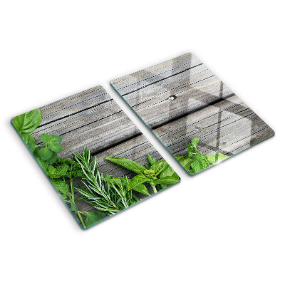 Planche à découper en verre Herbes vertes sur fond de bois